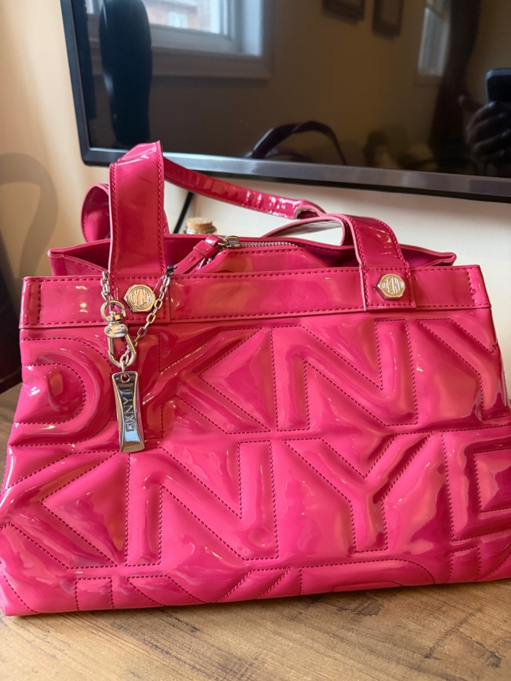 DKNY Patent Satchel in Hot Pink